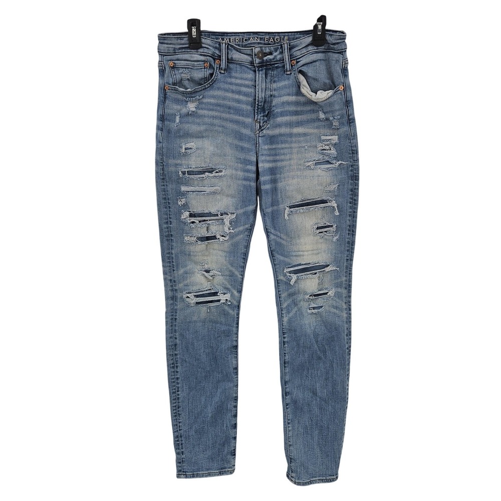 American Eagle Jeans Mens 32x34 Blue Athletic Fit Distressed Grunge Preppy